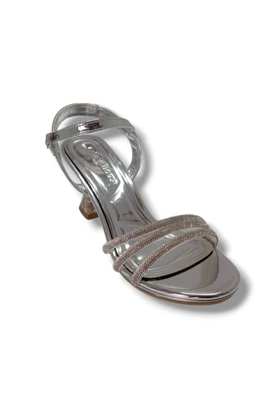 Erbay 84-25 Deri Taşlı Şeffaf Topuk Anatomik Kadın Sandalet
