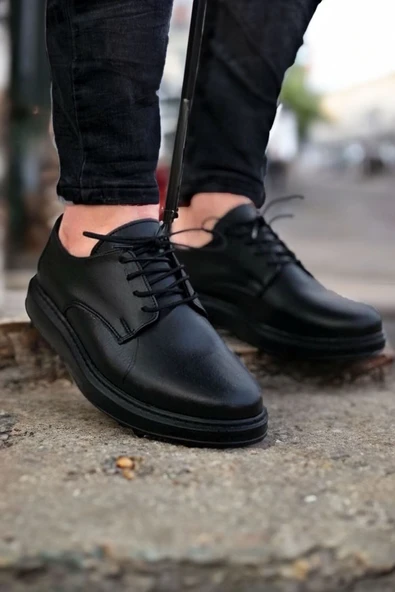Big King Klasik Model Deri Tarz Bağcıklı Siyah Erkek Ayakkabı - Resim 2