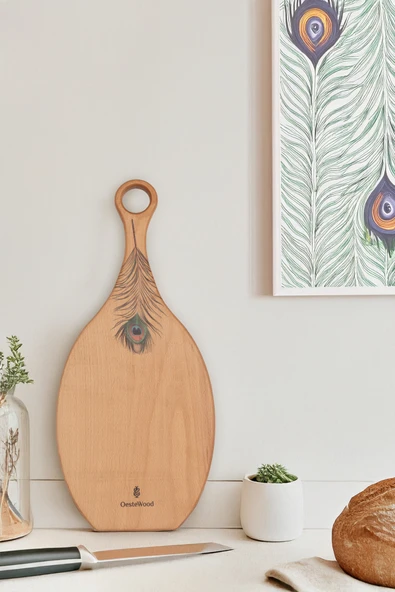 Yekpare Masif Ahşap Sunum Tahtası Kesme Tahtası Desenli Kayın Medium - 2