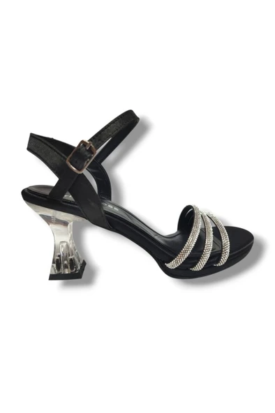 Erbay 84-25 Deri Taşlı Şeffaf Topuk Anatomik Kadın Sandalet - 5