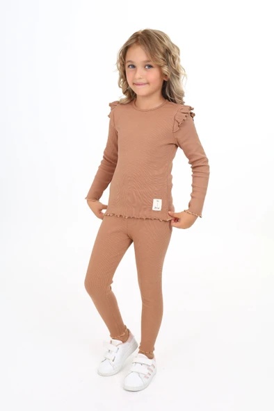 Toontoy Kız Çocuk Kolları Fırfırlı Taytlı Takım - 12