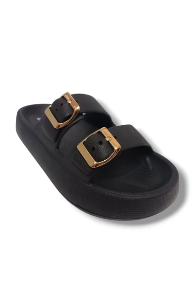 Akınal E282.Z.0003-25 Eva Çift Bant Anatomik Terlik Siyah Altın 36-40 ürün görseli 1