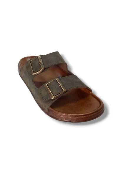 Witta 54201-25 Deri Çift Bant Anatomik Erkek Terlik - 4