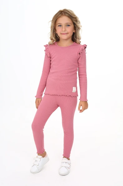 Toontoy Kız Çocuk Kolları Fırfırlı Taytlı Takım - 5