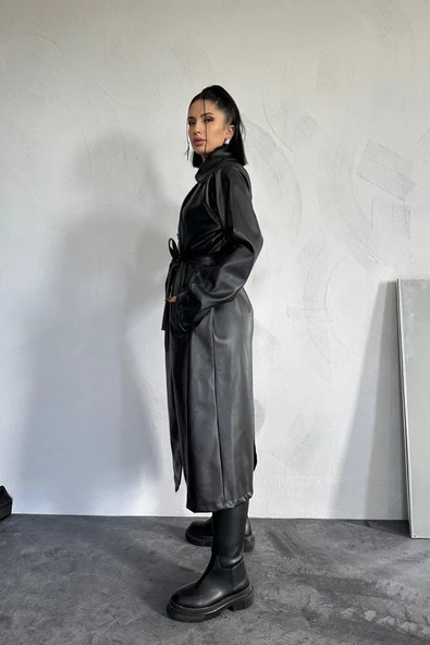 Siyah Reglan Kol Trençkot