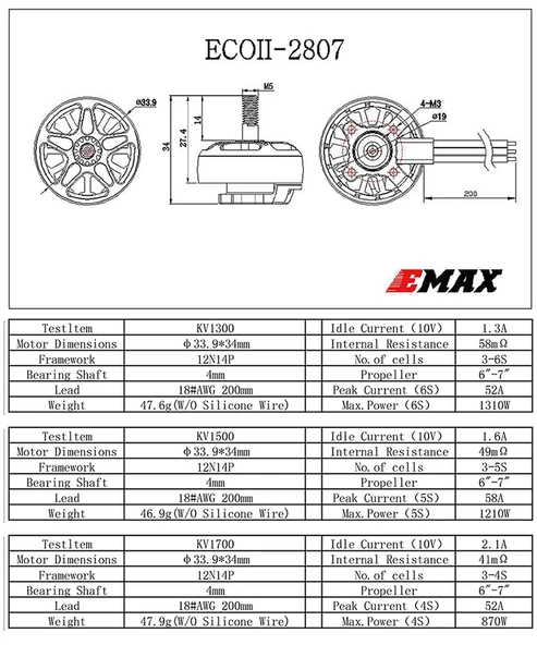 Emax ECO II 2807 1300KV Fırçasız Motor  Çelik Mil Model Uçak Rc Multicopter Quadcopter Drone Fpv Yarış 6S Yüksek Güç Bldc Lipo - 8