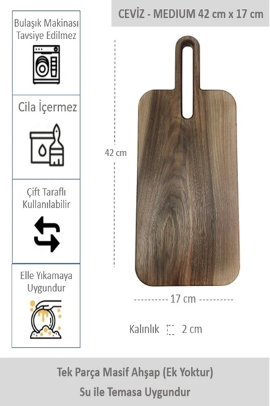 Yekpare Masif Ahşap Sunum Tahtası Kesme Tahtası Ceviz Medium