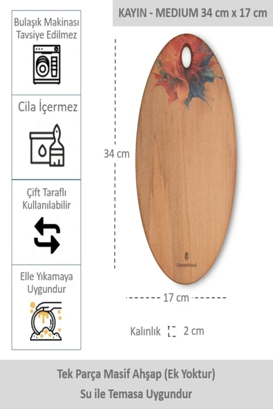Yekpare Masif Ahşap Sunum Tahtası Kesme Tahtası Desenli Kayın Medium
