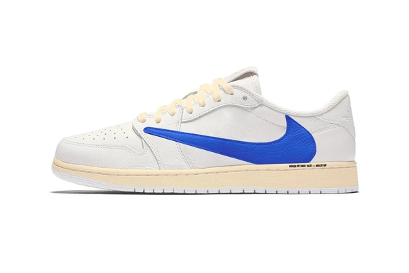 Nike Travis Scott x Fragment Air Jordan 1 Low OG White/Blue/Sail - Resim 5