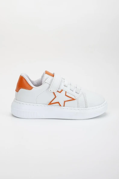 Kız Çocuk Spor Ayakkabı Turuncu Cırtlı Yıldız Model Dikişli Taban - Resim 2