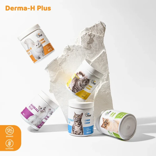 Derma H Plus: Kediler için Glütensiz ve Şekersiz Tüy ve Cilt Sağlığı Destekleyici Çiğnenebilir Tablet (90 gr) - 2