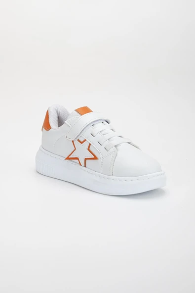 Kız Çocuk Spor Ayakkabı Turuncu Cırtlı Yıldız Model Dikişli Taban - Resim 3