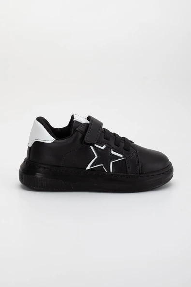 Erkek Çocuk Spor Ayakkabı Siyah Cırtlı Yıldız Model Dikişli Taban - Resim 2