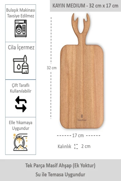 Yekpare Masif Ahşap Sunum Tahtası Kesme Tahtası Kayın Medium