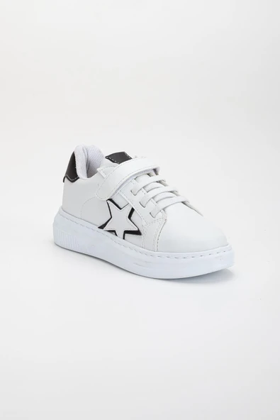 Erkek Çocuk Spor Ayakkabı Beyaz Cırtlı Yıldız Model Dikişli Taban - Resim 3