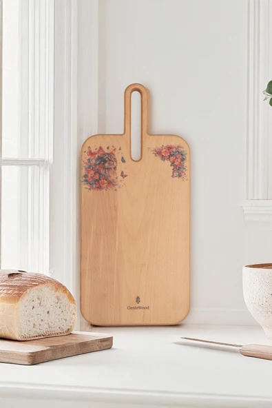 Yekpare Masif Ahşap Sunum Tahtası Kesme Tahtası Desenli Kayın Medium - 3