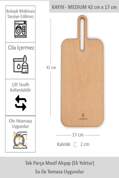 Yekpare Masif Ahşap Sunum Tahtası Kesme Tahtası Kayın Medium