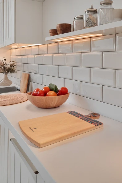 Yekpare Masif Ahşap Sunum Tahtası Kesme Tahtası Desenli Kayın Medium - 3