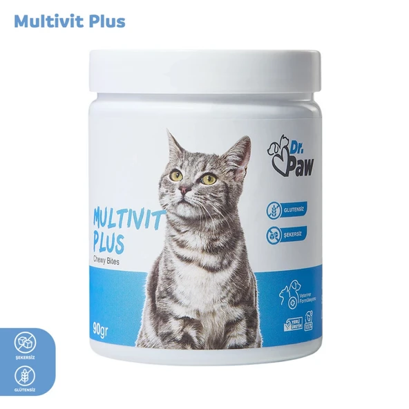 Multivit Plus: Kediler için Glütensiz ve Şekersiz Günlük Vitamin Takviyesi Çiğnenebilir Tablet (90 gr) ürün görseli 1