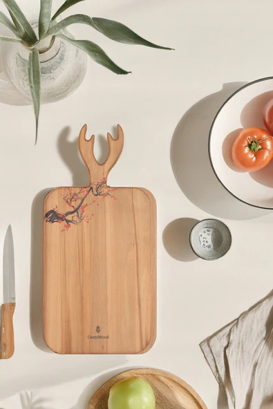 Yekpare Masif Ahşap Sunum Tahtası Kesme Tahtası Desenli Kayın Medium - 4