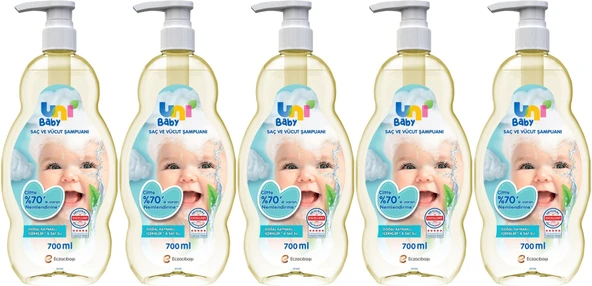 Uni Baby Bebek Saç ve Vücut Şampuanı 700ML Klasik (Pompalı) (5 Li Set) ürün görseli 1