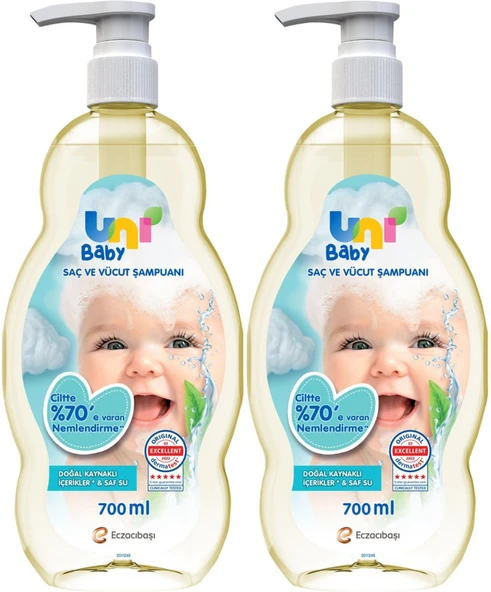 Uni Baby Bebek Saç ve Vücut Şampuanı 700ML Klasik (Pompalı) (2 Li Set)