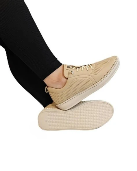 Voyager Z094 Zn Kadın Bej Nata Hakiki Deri Günlük Spor Ayakkabı - 4