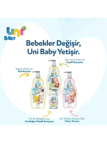 Uni Baby Bebek Saç ve Vücut Şampuanı 700ML Klasik (Pompalı) (9 Lu Set) - 3