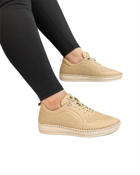 Voyager Z094 Zn Kadın Bej Nata Hakiki Deri Günlük Spor Ayakkabı - 2