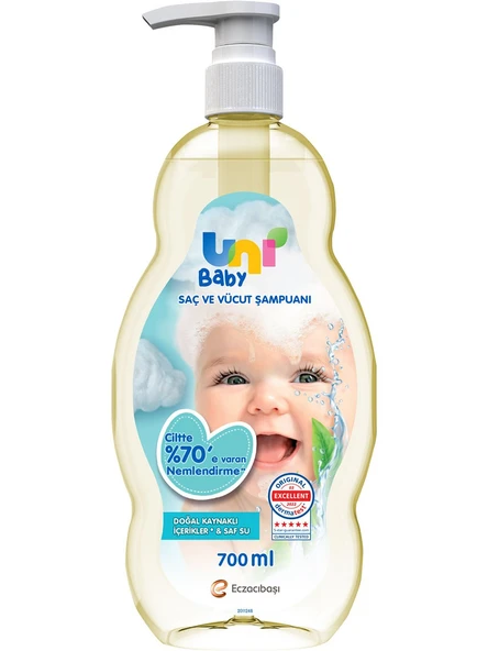 Uni Baby Bebek Saç ve Vücut Şampuanı 700ML Klasik (Pompalı) (12 Li Set) - Resim 2