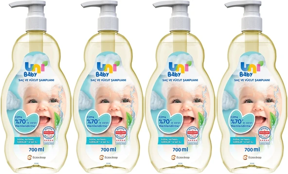 Uni Baby Bebek Saç ve Vücut Şampuanı 700ML Klasik (Pompalı) (4 Lü Set)
