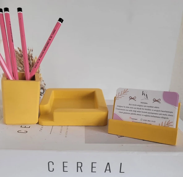 3 Parça Beton Ofis Seti Masa Üstü Organizer - 3