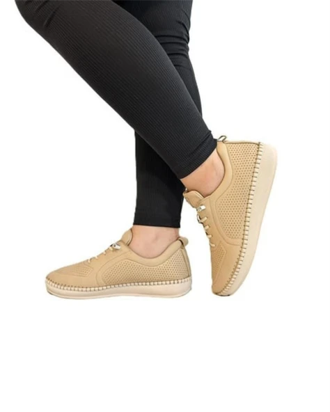 Voyager Z094 Zn Kadın Bej Nata Hakiki Deri Günlük Spor Ayakkabı - 3