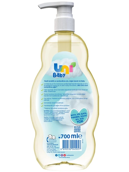 Uni Baby Bebek Saç ve Vücut Şampuanı 700ML Klasik (Pompalı) (9 Lu Set) - 6