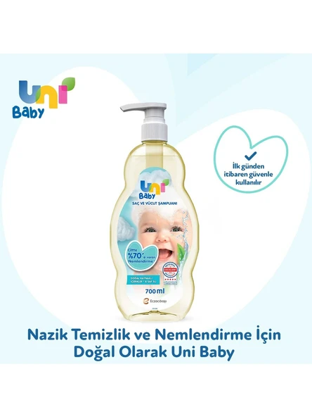Uni Baby Bebek Saç ve Vücut Şampuanı 700ML Klasik (Pompalı) (12 Li Set) - Resim 7
