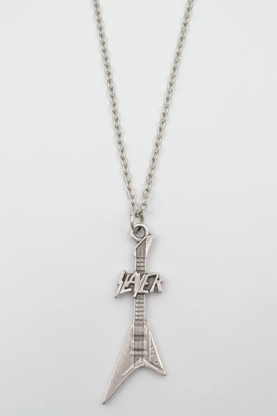 Slayer Elektro Gitar Gümüş Kaplama Düz Zincir Kolye ürün görseli 1
