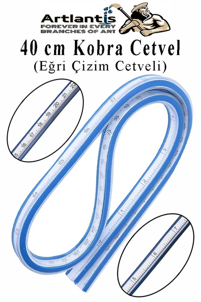 Kobra Cetvel 40 cm 1 Adet Çizim Kıvrılan Plastik Esnek Eğri Cetvel Tekstil Kumaş Dikiş Ölçüm Şablon Yumuşak Cetvel
