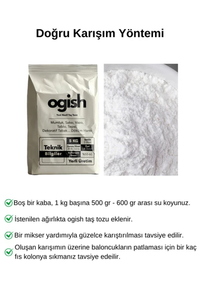 Premium Taş Tozu - Hızlı Donan Profesyonel Taş Tozu - Mumluk & Vazo Döküm Beton Harcı 10 Kg - 4