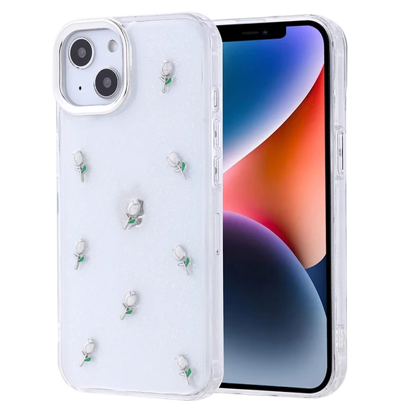 Apple iPhone 13 Kılıf Airbag Tasarımlı Simli Şeffaf Zore Kutup Kapak - 5