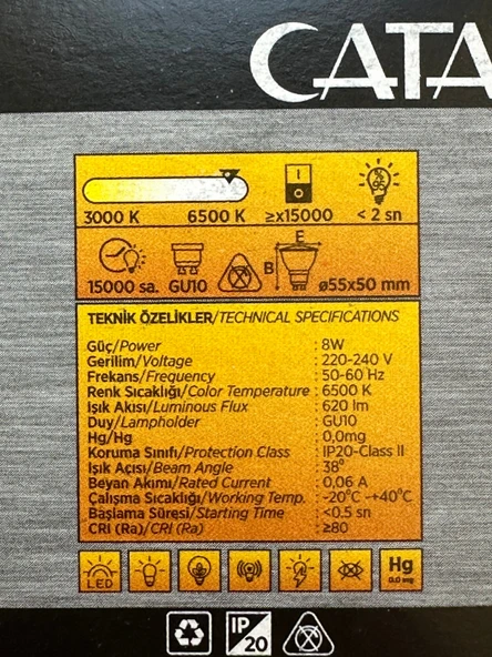 (6 Adet) Cata 8W (50W) 6500K (Beyaz Işık) GU10 Duylu Led Spot Ampul - 4