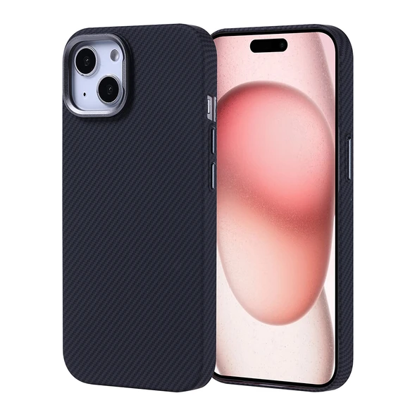 Apple iPhone 15 Kılıf M-safe Şarj Özellikli Karbon Fiber Görünümlü Zore Nekst Kapak - 2