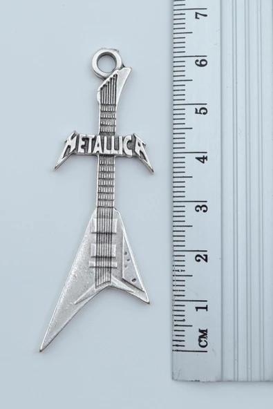 Metallica Elektro Gitar Gümüş Kaplama Düz Zincir Kolye - 3