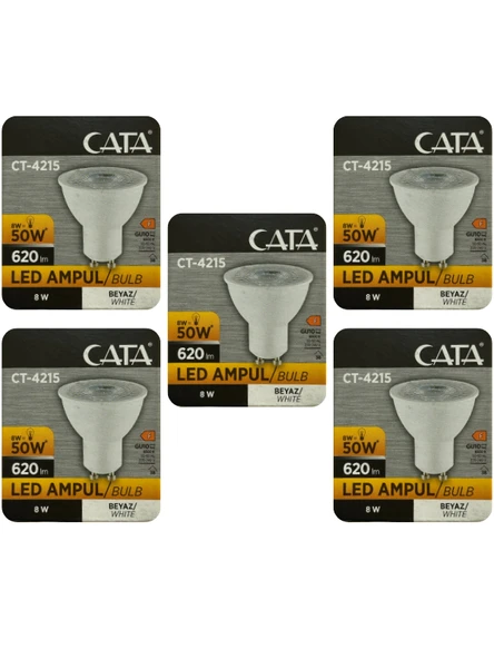 (5 Adet) Cata 8W (50W) 6500K (Beyaz Işık) GU10 Duylu Led Spot Ampul