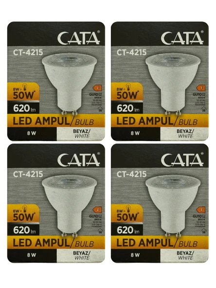 (4 Adet) Cata 8W (50W) 6500K (Beyaz Işık) GU10 Duylu Led Spot Ampul
