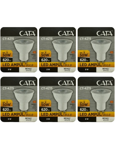 (6 Adet) Cata 8W (50W) 6500K (Beyaz Işık) GU10 Duylu Led Spot Ampul