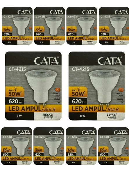 (10 Adet) Cata 8W (50W) 6500K (Beyaz Işık) GU10 Duylu Led Spot Ampul