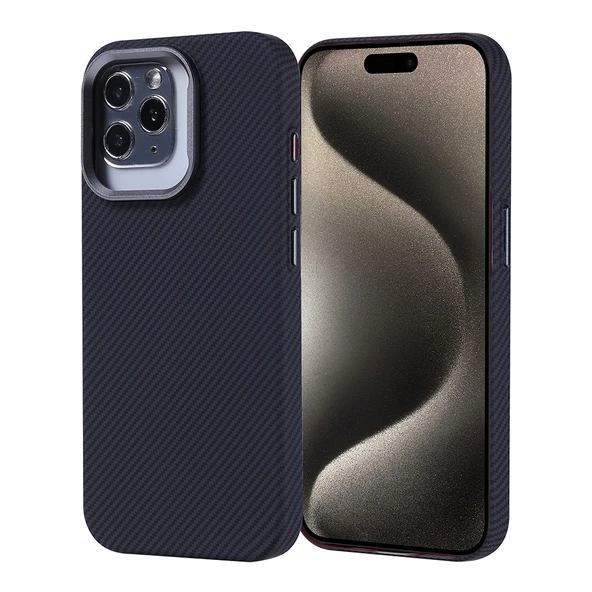 Apple iPhone 15 Pro Kılıf M-safe Şarj Özellikli Karbon Fiber Görünümlü Zore Nekst Kapak - Resim 2
