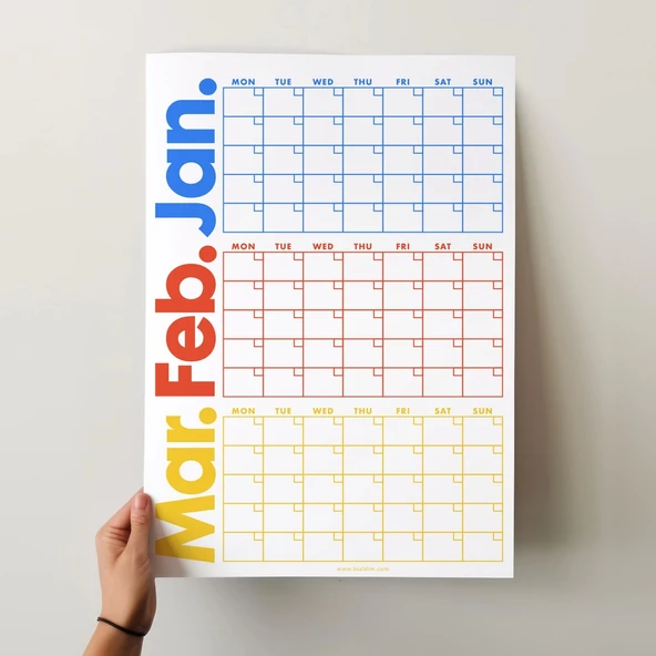 Tarihsiz Üç Aylık Duvar Takvimi, Zamansız Takvim, Planlayıcı Takvim, Rengarenk Duvar Takvimi - 70x100 cm - 2