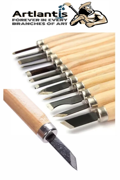 Ahşap Seramik Oyma Seti 12 li 1 Paket İskarpela Seti Paslanmaz Çelik Bıçaklı Ağaç Oyma Heykel Hobi Kretuar Gravür - 4