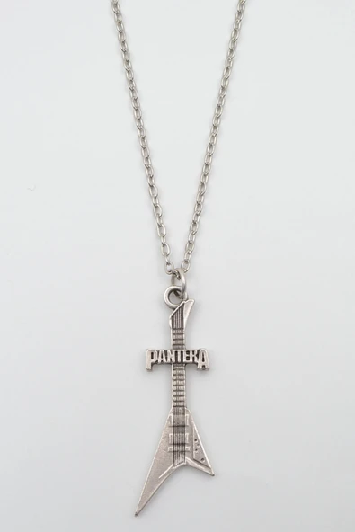 Pantera Elektro Gitar Gümüş Kaplama Düz Zincir Kolye ürün görseli 1